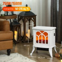 Camino Elettrico da Terra 750/1500 W con 2 Livelli di Potenza, Effetto Fiamma, Area di Copertura 15-20 m² Bianco