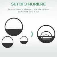 Fioriere da Balcone Set 3 Pezzi con Montaggio a Parete per Interni ed Esterni, Ф30.5x5/Ф20.5x5/Ф15.5x5 cm