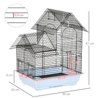 Gabbia per Uccelli in Metallo con Maniglia, Vassoio Estraibile, Pioli e Altalena, 39x33x47cm, Bianco