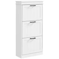 Scarpiera Moderna con 3 Cassetti Ribaltabili per 15 Paia di Scarpe e Ripiano Regolabile, 54x24x117.5cm, Bianco