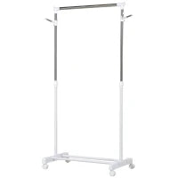 Appendiabiti Stender ad Altezza Regolabile con Fondo Portaoggetti e 4 Ruote, 68.5x42x87-145 cm