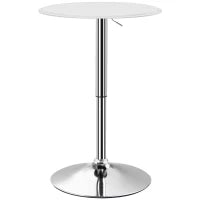 Tavolo da Bar con Altezza Regolabile, Girevole 360°, con Base Rotonda, Ø63x67-93 cm, Bianco
