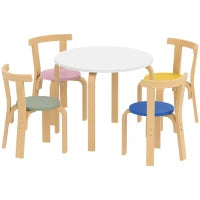 Set Tavolo e Sedie per Bambini 3-8 Anni 5 pz con Bordi Arrotondati in Legno Multicolore