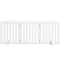 Cancellino per Cani Pieghevole a 3 Pannelli con 2 Supporti, in Legno Bianco, 155x30x61 cm