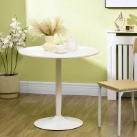 Tavolo da Pranzo per 2 Persone, Piano Rotondo Ø80 cm, MDF e Acciaio, Antiscivolo, 75H cm, Bianco