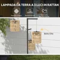 Lampada da Esterno Solare in stile Boho con Base Quadrata, in Rattan PE e Acciaio, 45x45x178 cm, Nero e Giallo
