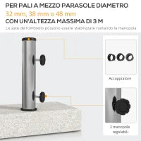 Base per Ombrellone da Giardino 25kg per Pali da Ø32mm, Ø38mm e Ø48mm, in Granito e Acciaio Inox, 45x22.5x40 cm, Grigia