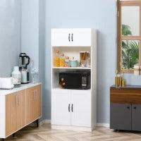 Credenza Cucina Alta con 2 Armadi, 4 ripiani con 5 scomparti ciascuno,Mobile Buffet Stile Country, 70x40x170cm, Bianco e Nero| Aosom Italy