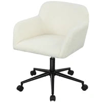 Sedia da Ufficio Girevole con Ruote, Sedia da Scrivania, Tessuto in Pile, Schiuma, Regolabile in Altezza, Home Office, Crema