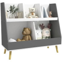 Mobile Portagiochi per Bambini a 2 Livelli con 5 Scomparti in Legno, 80x34x79cm, Grigio