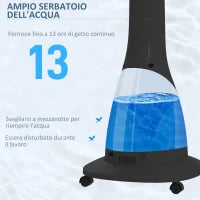 Ventilatore a Nebulizzazione da 3L a 3 Modalità e 3 Velocità, in Plastica e Metallo, 50x40x125 cm, Bianco e Nero