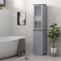 kleankin Mobile Colonna Bagno Salvaspazio con Armadietto, Cassetto e Ripiani in MDF, 40x27x171.5cm, Grigio