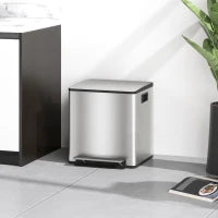 Bidone Immondizia a 2 Sezioni da 15L a Pedale con Coperchio Silenzioso, in Acciaio Inox e PP, 41.8x36.7x44 cm