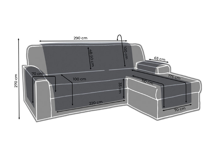 Copridivano Trapuntato Per Divani Con Penisola Modello Simpaty Colore Blu - 290 cm - Blu