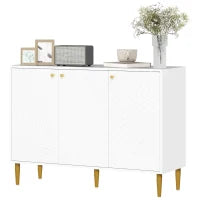 Mobiletto da Archiviazione con 2 Armadi, 3 Porte, Ripiani Regolabili, Piedini Dorati in Acciaio, 107 x 35 x 77 cm, Bianco