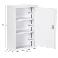 kleankin Armadietto Medicinali a 3 Ripiani in Acciaio Inox con 2 Chiavi e Montaggio a Parete, 30x14x46 cm, Bianco