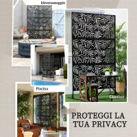 Paravento da Esterno in Acciaio con Motivi a Salice e 2 Piedini, 122x45x198 cm, Nero