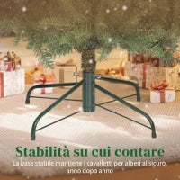 Albero di Natale Artificiale da 180 cm con Rami a Cerniera e Base in Metallo Pieghevole, Verde