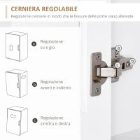 Credenza Moderna in Legno MDF Bianco con 2 Vetrinette e 1 Scaffale con Mensole Regolabili, 80 x 37 x 183 cm