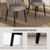 Set 2 Sedie da Pranzo in Pelle PU con Gambe in Metallo e Schienale a Conchiglia, Marrone
