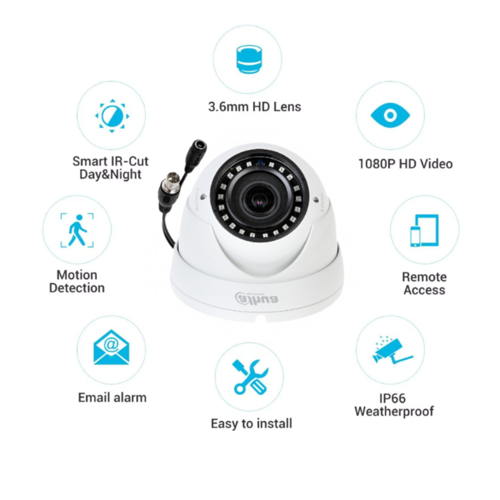 Telecamera dahua dh-hac-hdw1400rp-vf hd-cvi 4mp 2.8 millimetri colore bianco