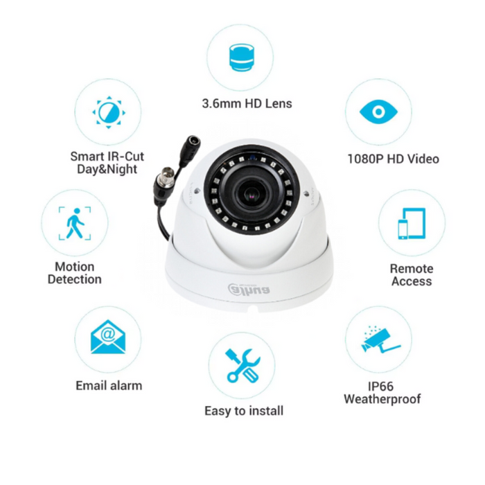 Telecamera dahua dh-hac-hdw1400rp-vf hd-cvi 4mp 2.8 millimetri colore bianco