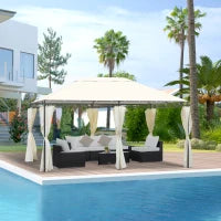 Gazebo da Giardino 4x3m con 6 Pareti Rimovibili in Poliestere Anti UV, Crema