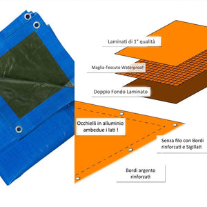 Telone occhiellato multiuso 110 gr/mq 3x4 metri bicolor