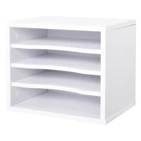 Organizer da Scrivania in Legno a 4 livelli, 35.5x25x28.6cm, Bianco