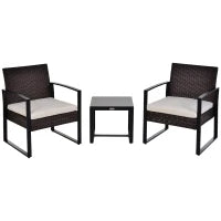 Set Giardino in Rattan Polyrattan per 2 Persone, Set da Balcone con Cuscini, Marrone e Crema