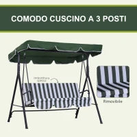 Dondolo da Giardino a 3 Posti con Tettuccio Inclinabile e Cuscini, 172x110x153 cm, Verde