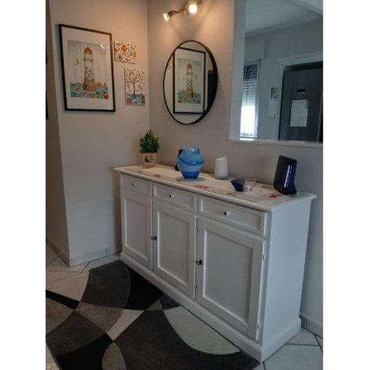 Credenza 3 ante 3 cassetti arte povera in legno massello e mdf con rifinitura in bianco 156x42x85 H