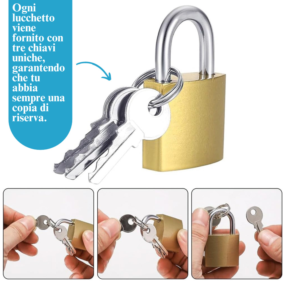 Lucchetto ad arco ottone con 3 chiavi estraibili ottone nichelato ingco *** lunghezza 40 mm, confezione 1