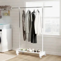 Stendibiancheria Estensibile con Ruote e Freno, Ripiano Porta Scarpe e Struttura in Acciaio Inox, Bianco