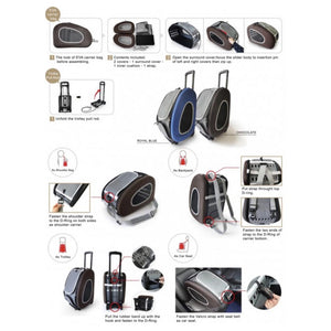 Passeggino per animali 5 in 1 max 8 kg pet rolling combo cani gatti e piccoli animali arancione