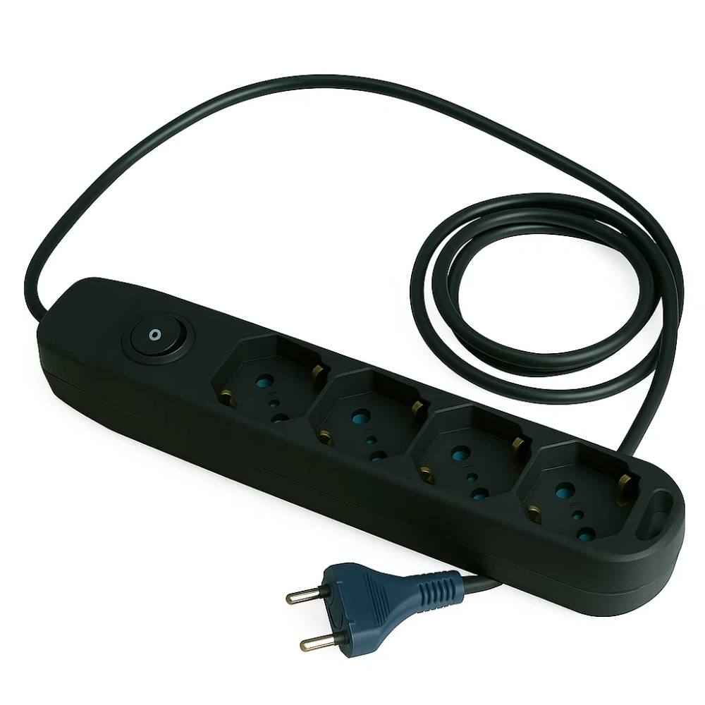 Ecova 30097x multipresa 4 uscite universali 10/16a con interruttore cavo 1,5m nero