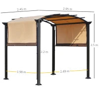 Pergola con Tende Scorrevoli da Giardino 295x245cm, Gazebo a Pergola da Esterno in Metallo Cachi