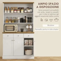 Dispensa Cucina con 3 Ripiani Aperti, 3 Cassetti e 2 Armadietti, in Legno, 101x39x180.5 cm, Bianco e color Legno