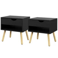 Set di 2 comodini comò con cassetti gambe in legno massiccio moderno 50 x 39 x 51 cm nero e legno naturale