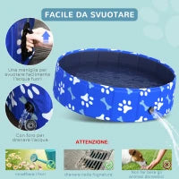 Piscina Rigida per Cani Taglia Piccola 25kg in Plastica Dura e Antiscivolo per Giardino o Interni, Blu Φ80x20cm