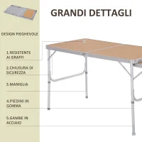 Tavolo Pieghevole da Campeggio 5Kg, Facile da Trasportare, con Pannello Estraibile 120cm x 60cm x 40/70cm