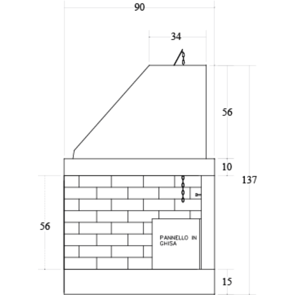 Camino legna prefabbricato refrattario focolare aperto reversibile ds90 ref