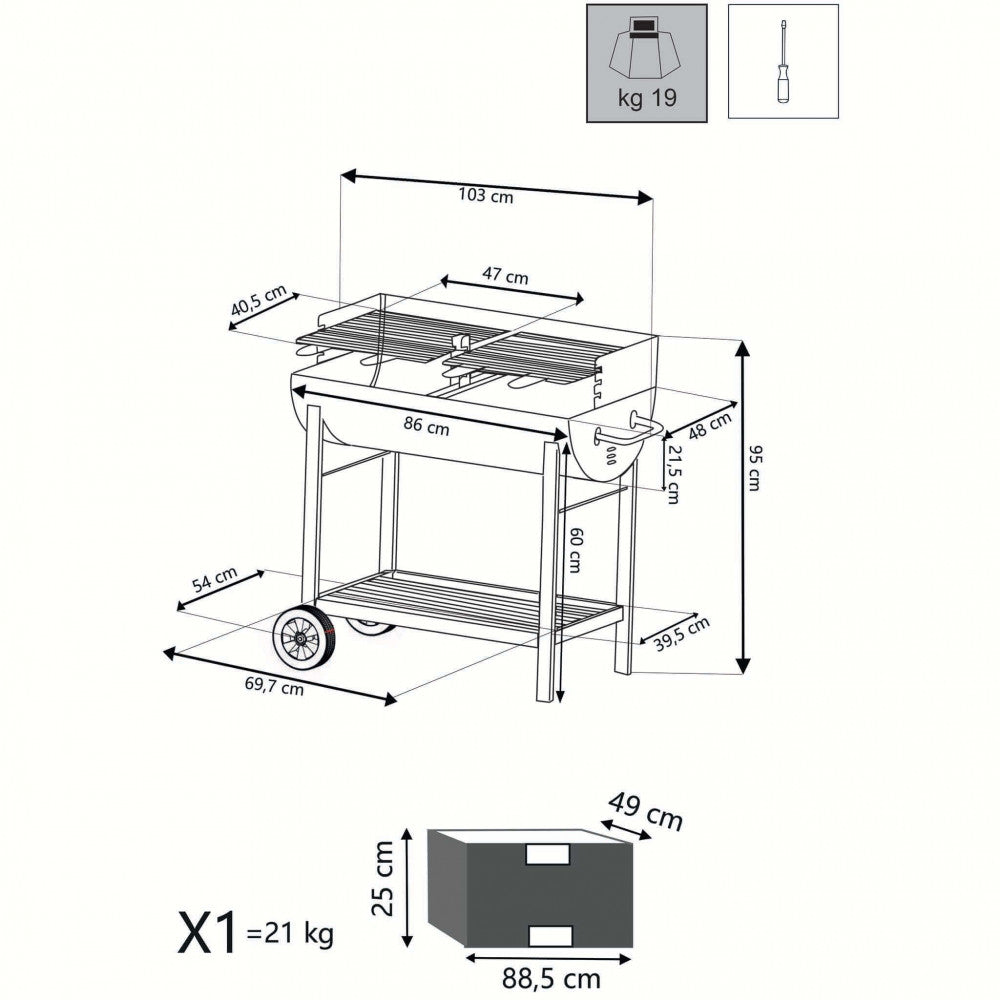Barbecue A Carbonella Acciaio Verniciato Nero 100X47X94 H Cm