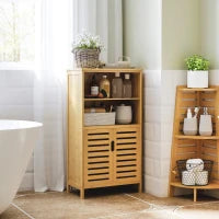 kleankin Mobiletto Bagno Salvaspazio in Legno con Armadietto, 2 Ante e 2 Ripiani Aperti, 50x29x92 cm