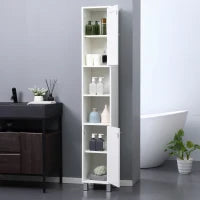 kleankin Mobile Colonna Bagno, Armadio Alto, 2 Armadi, 6 Ripiani Ripiani Regolabili, 30 x 28 x 180 cm, Bianco