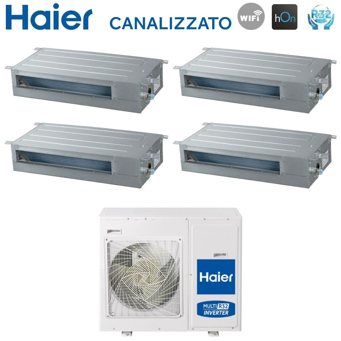 Climatizzatore Condizionatore Canalizzato Slim Haier Quadri Split Inverter Bassa Prevalenza 9+9+9+9 con 4U75S2SR5FA R-32 Wi-Fi Integrato 9000+9000+9000+9000