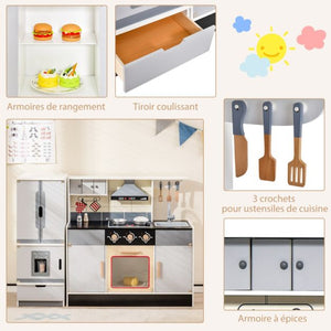 Cucina per bambini con frigorifero e 12 accessori gioco di cucina con fabbricatore di ghiaccio spazio per riporre luci e suoni per 3 anni + 20_0006456
