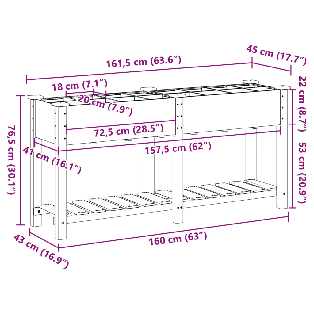 Piantana da Giardino  con Griglie 161x43x76 cm in Legno Massello di Abete