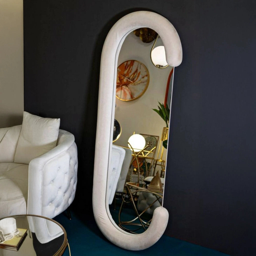 Specchio Shot, Specchiera, Articolo d'arredo a muro, Decorazione con specchio, 60x7 h160 cm, Crema