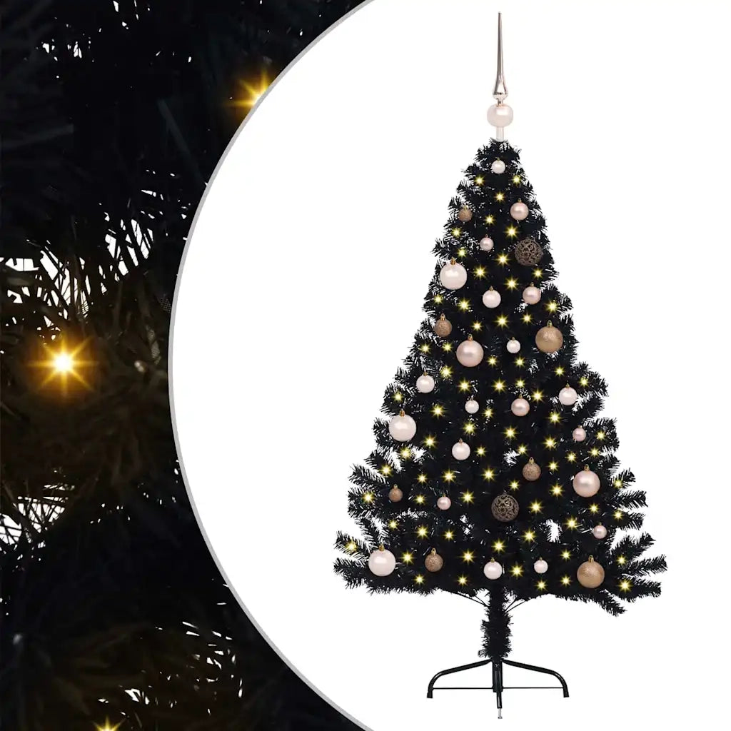 Albero di Natale | Decorazioni natalizie artificiale con luci integrate Nero 150 cm PVC